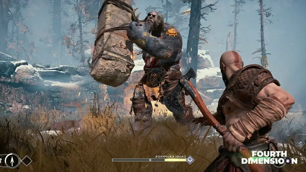 kratos enfrentando a un gigante